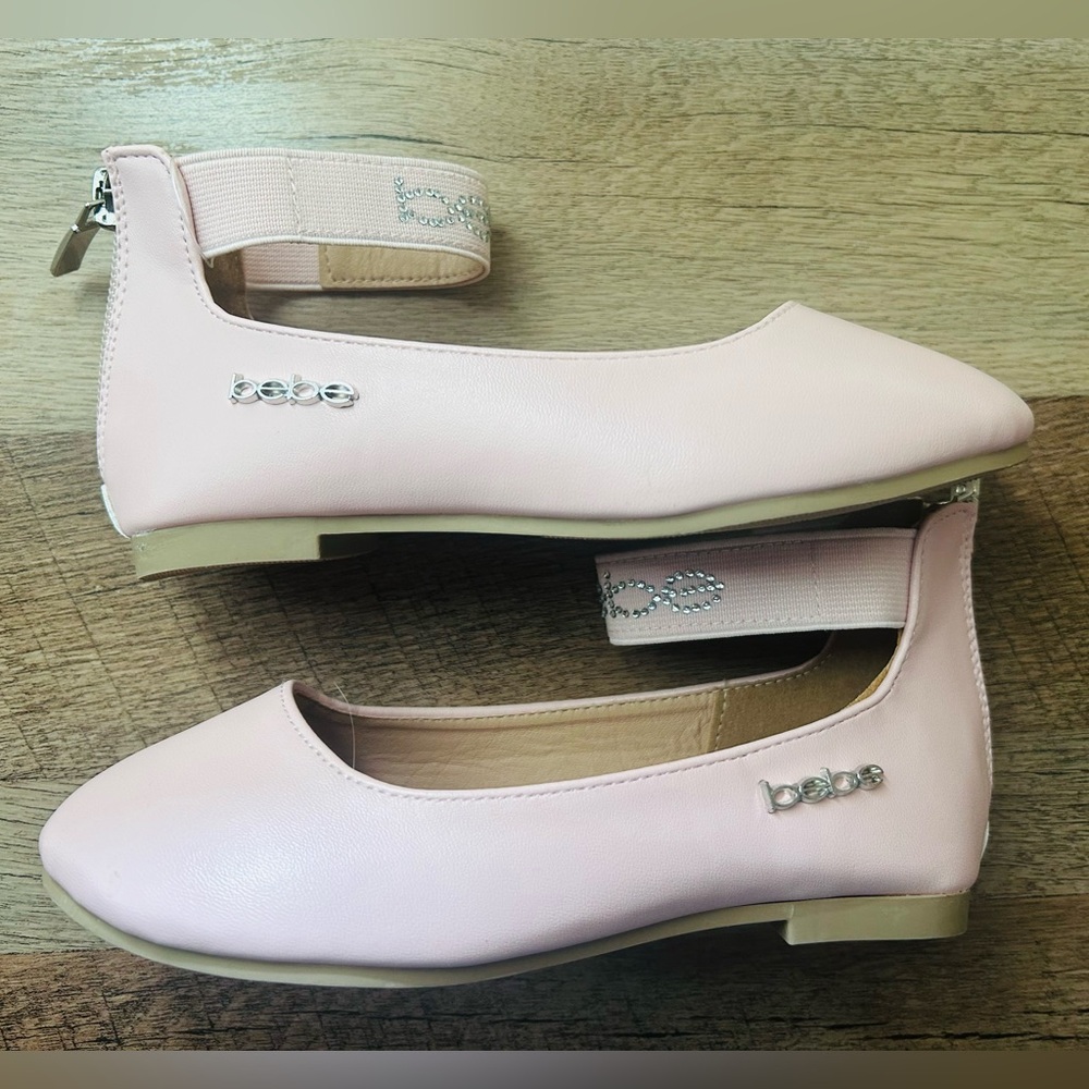 Bebe Girls Pink Shoes Ballet Flats with Rhinestone Studded Ankle straps,Size 10 - Picture 4 of 10